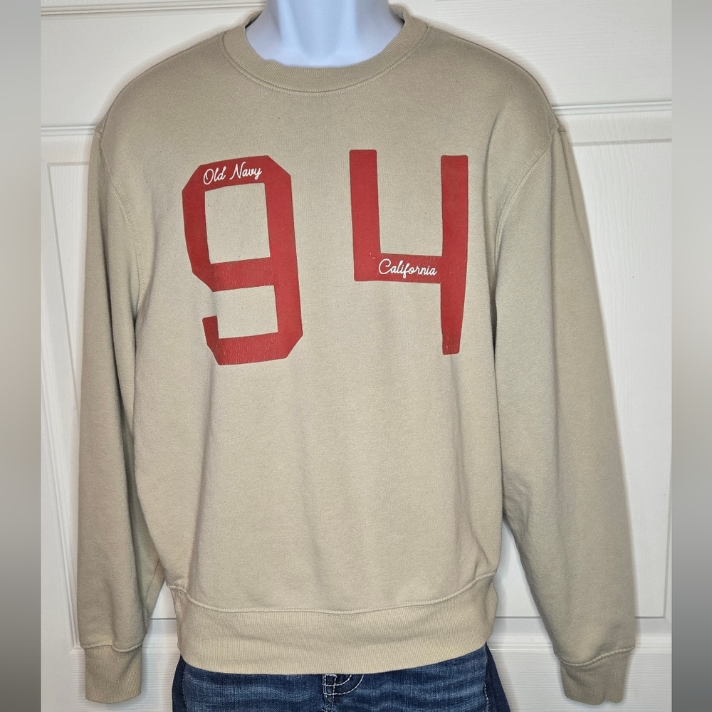 Old Navy Men's Khaki Sweatshirt with Red Graphic